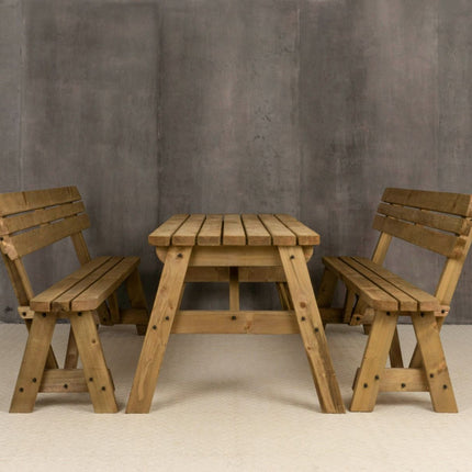 Victoria Rounded Picnic Table and Benches Set With Backrest - Rustic Finish