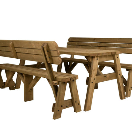 Victoria Rounded Picnic Table and Benches Set With Backrest - Rustic Finish