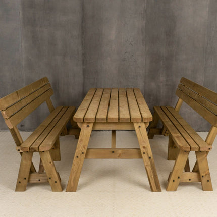 Victoria Rounded Picnic Table and Benches Set With Backrest - Rustic Finish