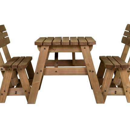 Victoria Rounded Picnic Table and Benches Set With Backrest - Rustic Finish