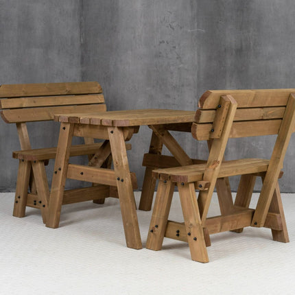 Victoria Rounded Picnic Table and Benches Set With Backrest - Rustic Finish