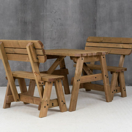 Victoria Rounded Picnic Table and Benches Set With Backrest - Rustic Finish