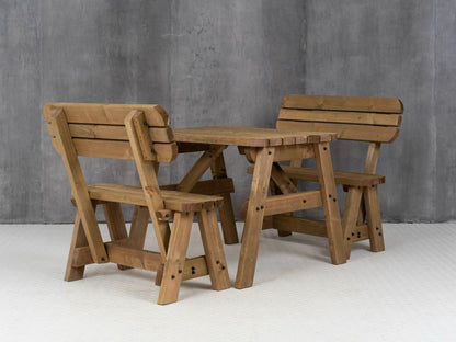 Victoria Rounded Picnic Table and Benches Set With Backrest - Rustic Finish