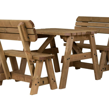 Victoria Rounded Picnic Table and Benches Set With Backrest - Rustic Finish
