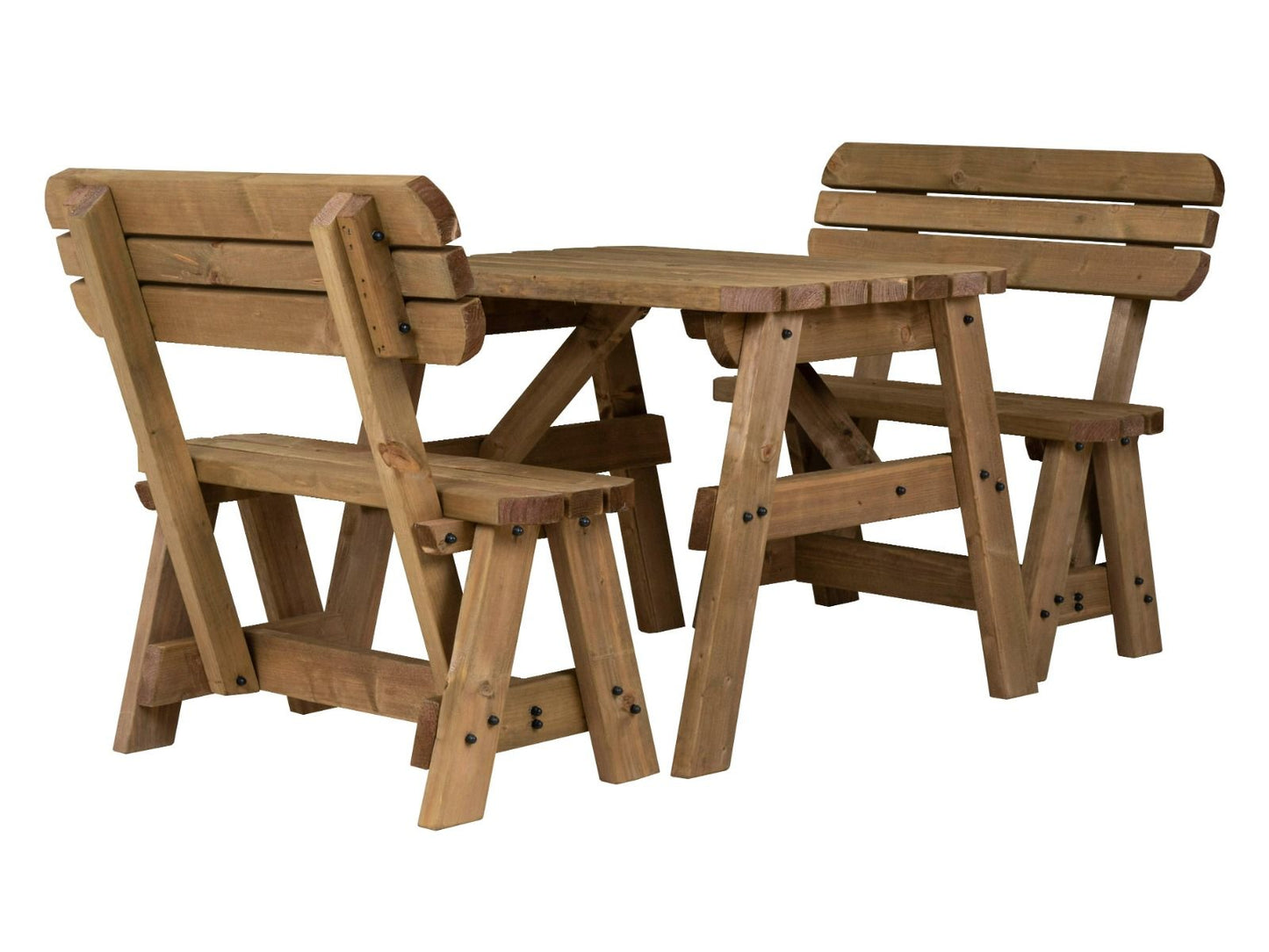 Victoria Rounded Picnic Table and Benches Set With Backrest - Rustic Finish