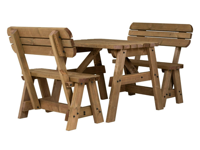 Victoria Rounded Picnic Table and Benches Set With Backrest - Rustic Finish