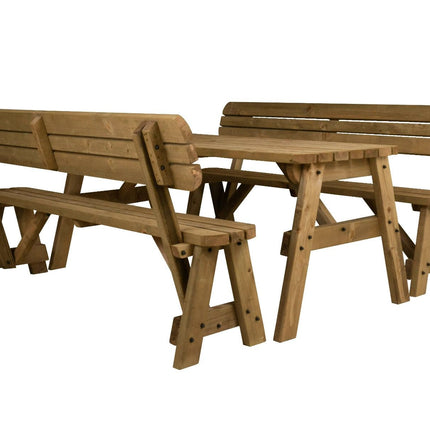 Victoria Rounded Picnic Table and Benches Set With Backrest - Rustic Finish