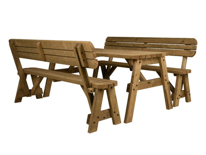 Victoria Rounded Picnic Table and Benches Set With Backrest - Rustic Finish