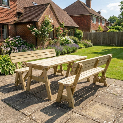 Victoria Rounded Picnic Table Benches Set With Backrest