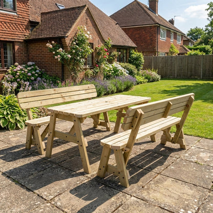 Victoria Rounded Picnic Table Benches Set With Backrest