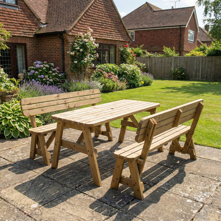 Victoria Rounded Picnic Table and Benches Set With Backrest - Rustic Finish