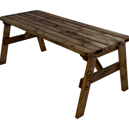 Victoria Rounded Wooden Garden Table, Outdoor Picnic Dining Desk - Rustic Finish