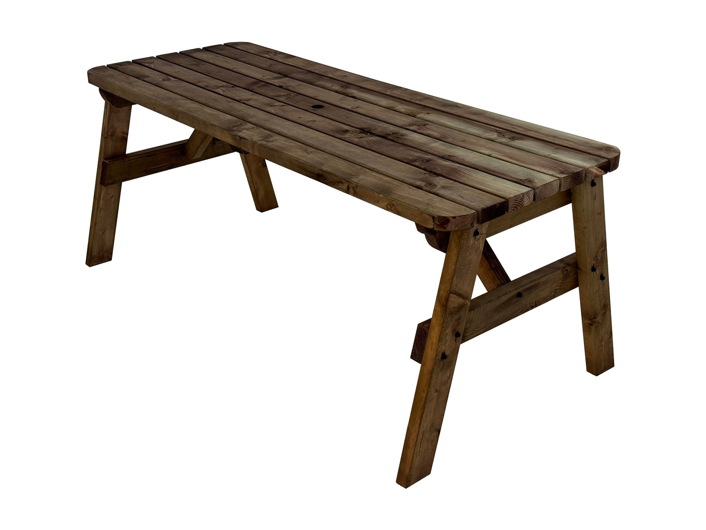Victoria Rounded Wooden Garden Table, Outdoor Picnic Dining Desk - Rustic Finish