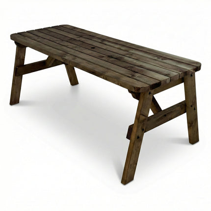 Victoria Rounded Wooden Garden Table, Outdoor Picnic Dining Desk - Rustic Finish