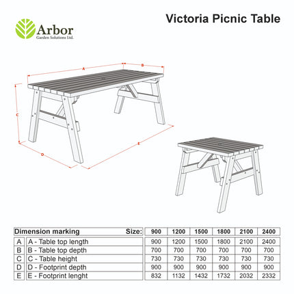 Victoria Rounded Wooden Garden Table, Outdoor Picnic Dining Desk
