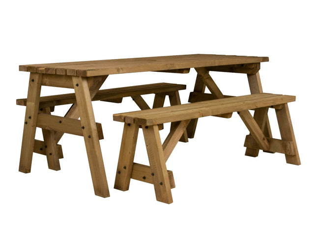 Victoria Space Saving Picnic Table and Benches Set - Rustic Finish