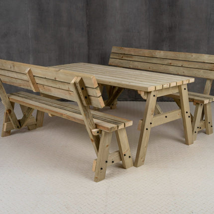 Victoria Space Saving Picnic Table and Benches Set With Backrest