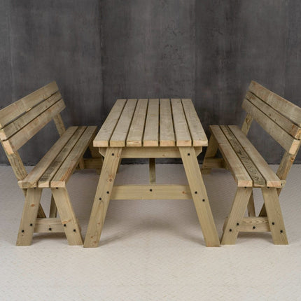 Victoria Space Saving Picnic Table and Benches Set With Backrest