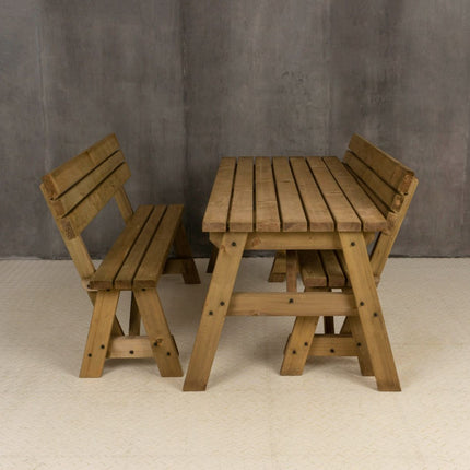 Victoria Space Saving Picnic Table and Benches Set With Backrest - Rustic Finish