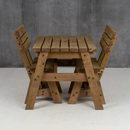 Victoria Space Saving Picnic Table and Benches Set With Backrest - Rustic Finish
