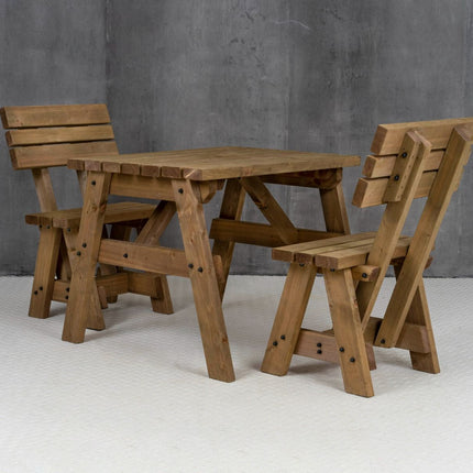 Victoria Space Saving Picnic Table and Benches Set With Backrest - Rustic Finish