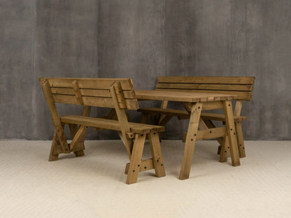 Victoria Space Saving Picnic Table and Benches Set With Backrest - Rustic Finish
