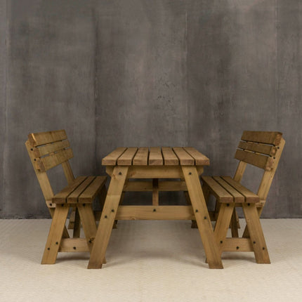Victoria Space Saving Picnic Table and Benches Set With Backrest - Rustic Finish