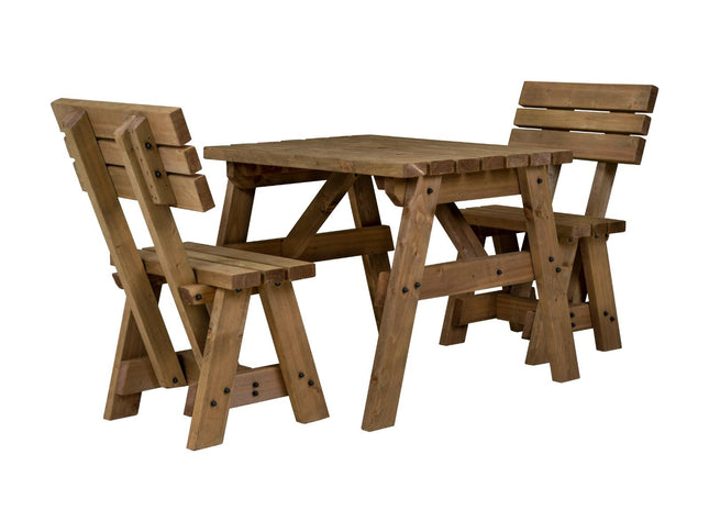 Victoria Space Saving Picnic Table and Benches Set With Backrest - Rustic Finish
