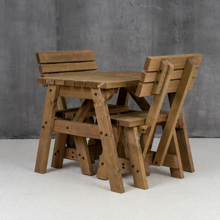 Victoria Space Saving Picnic Table and Benches Set With Backrest - Rustic Finish