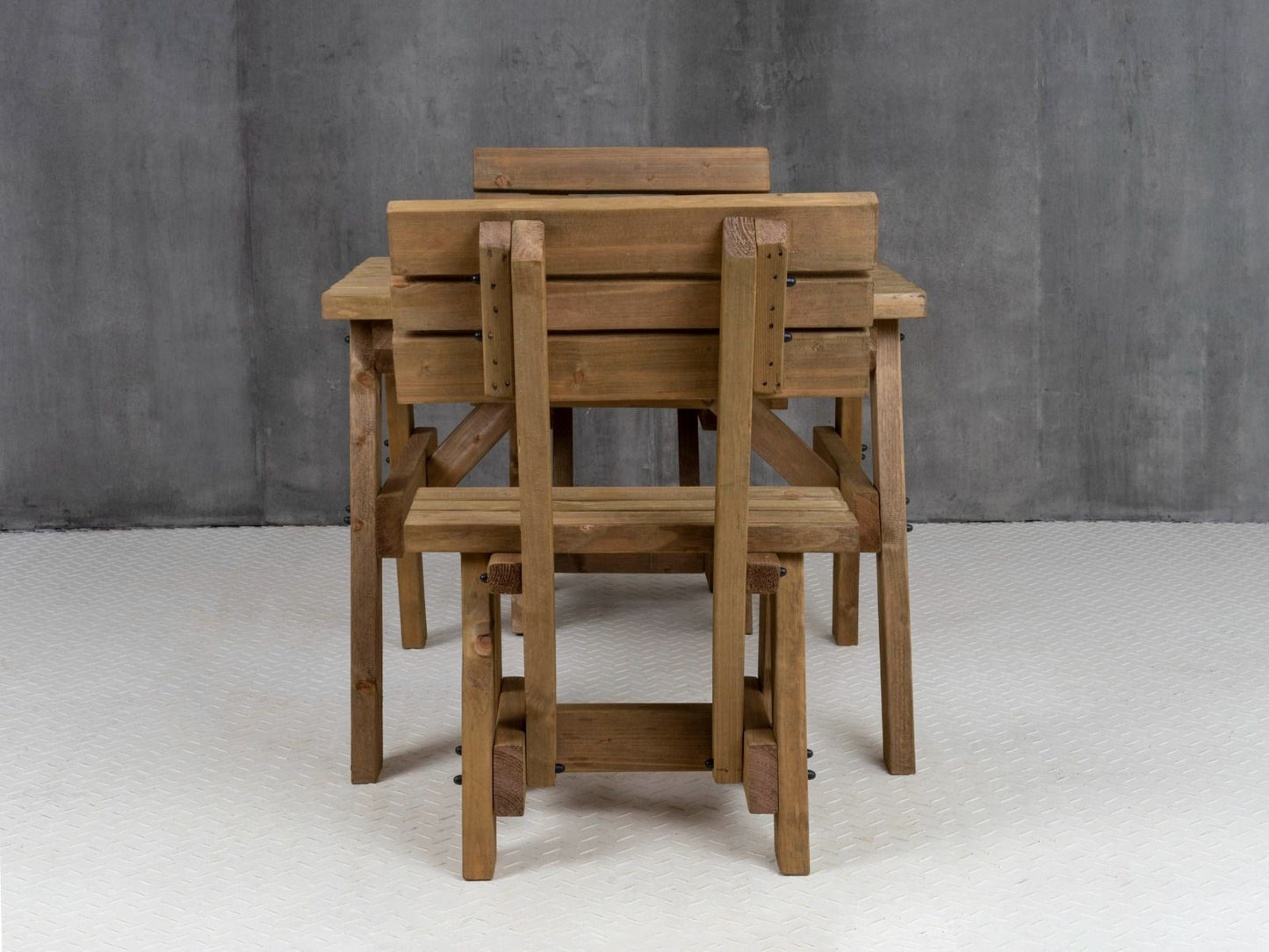 Victoria Space Saving Picnic Table and Benches Set With Backrest - Rustic Finish