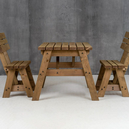 Victoria Space Saving Picnic Table and Benches Set With Backrest - Rustic Finish