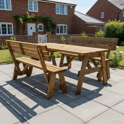 Victoria Space Saving Picnic Table and Benches Set With Backrest - Rustic Finish
