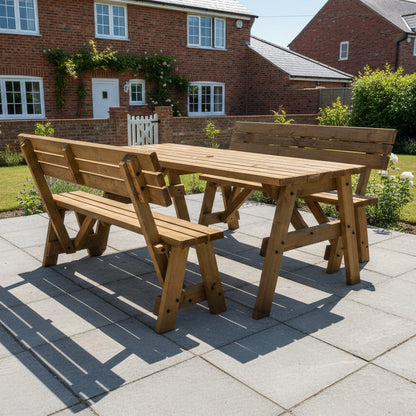Victoria Space Saving Picnic Table and Benches Set With Backrest - Rustic Finish