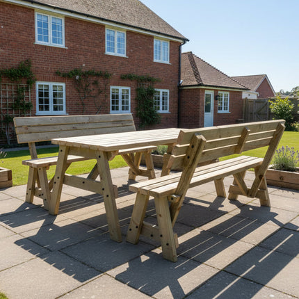 Victoria Space Saving Picnic Table and Benches Set With Backrest