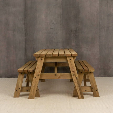 Victoria Rounded Space Saving Picnic Table and Benches Set - Rustic Finish