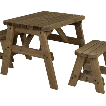 Victoria Rounded Space Saving Picnic Table and Benches Set - Rustic Finish