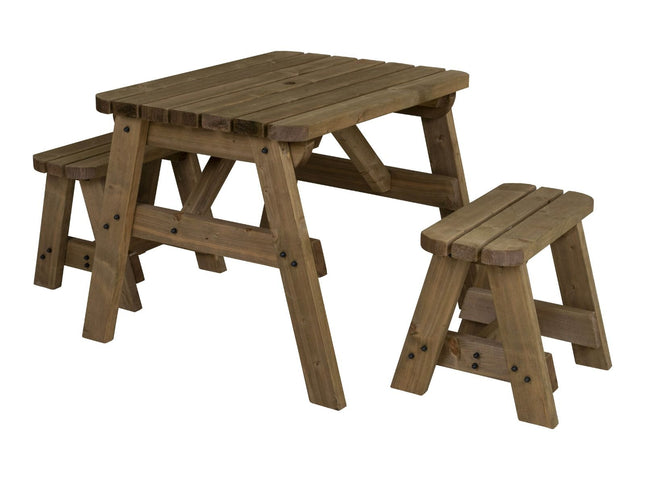 Victoria Rounded Space Saving Picnic Table and Benches Set - Rustic Finish