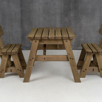 Victoria Space Saving Rounded Picnic Table and Bench Set With Backrest - Rustic Finish