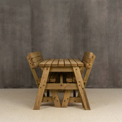Victoria Space Saving Rounded Picnic Table and Bench Set With Backrest - Rustic Finish