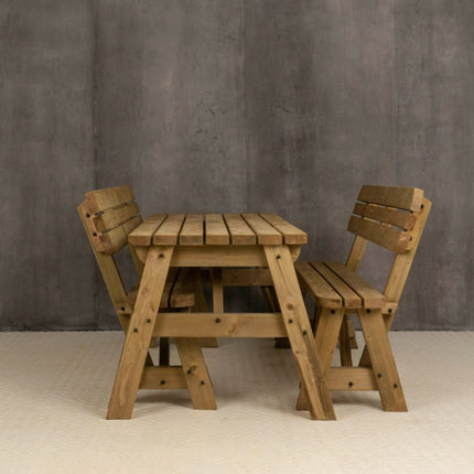 Victoria Space Saving Rounded Picnic Table and Bench Set With Backrest - Rustic Finish