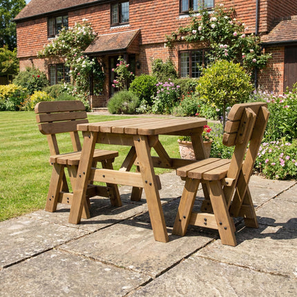 Victoria Space Saving Rounded Picnic Table and Bench Set With Backrest - Rustic Finish