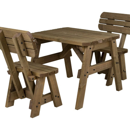 Victoria Space Saving Rounded Picnic Table and Bench Set With Backrest - Rustic Finish