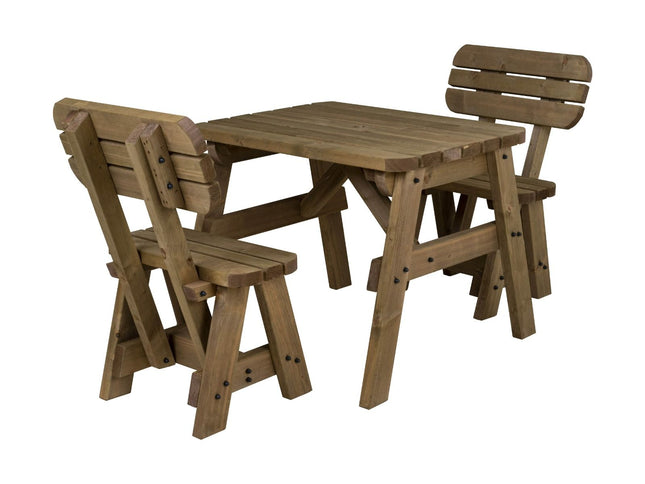 Victoria Space Saving Rounded Picnic Table and Bench Set With Backrest - Rustic Finish