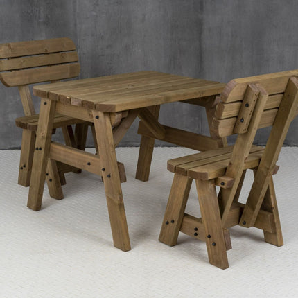 Victoria Space Saving Rounded Picnic Table and Bench Set With Backrest - Rustic Finish
