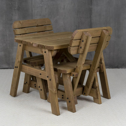 Victoria Space Saving Rounded Picnic Table and Bench Set With Backrest - Rustic Finish