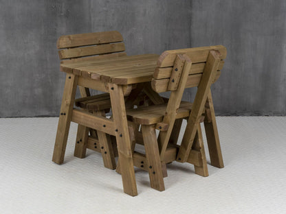 Victoria Space Saving Rounded Picnic Table and Bench Set With Backrest - Rustic Finish