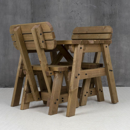 Victoria Space Saving Rounded Picnic Table and Bench Set With Backrest - Rustic Finish