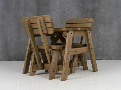 Victoria Space Saving Rounded Picnic Table and Bench Set With Backrest - Rustic Finish