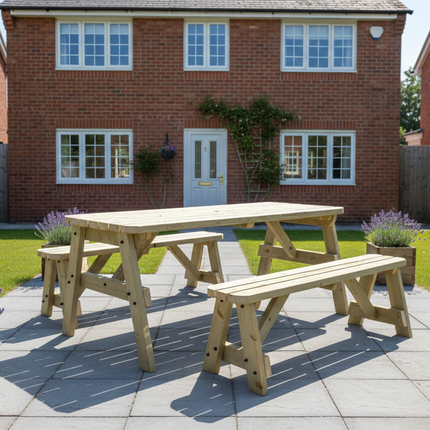 Victoria Rounded Space Saving Picnic Table and Benches Set