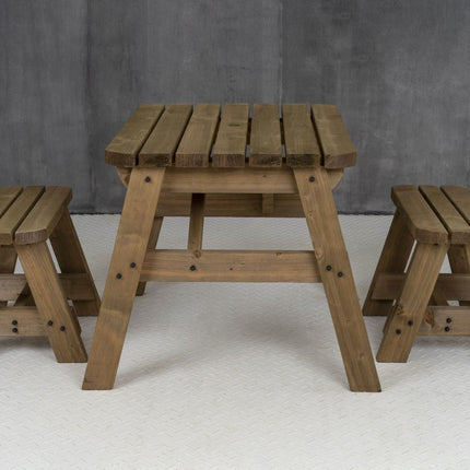 Victoria Rounded Space Saving Picnic Table and Benches Set - Rustic Finish